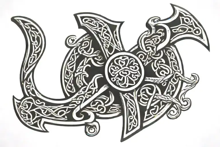 celtic axe and shield tattoo design idea