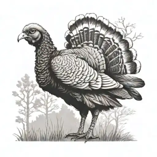 realistic strutting turkey in woods tattoo design idea