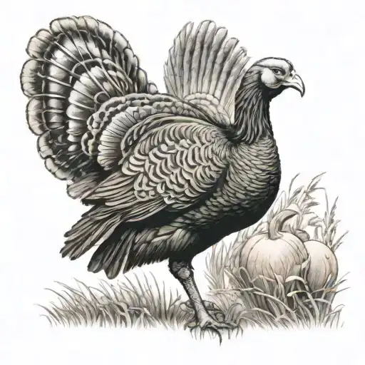 strutting turkey in field tattoo design idea