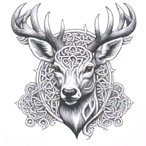 celtic deer head tattoo design idea