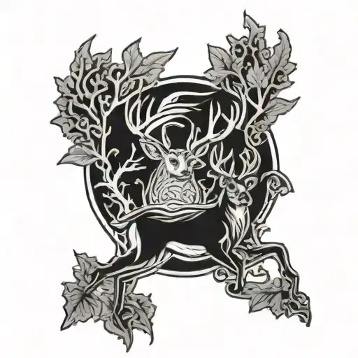 whitetail deer with turkey fan behind it tattoo design idea