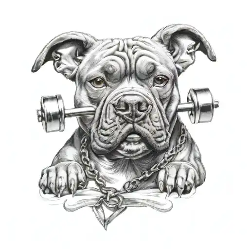 pitbull with barbell underneath  tattoo design idea