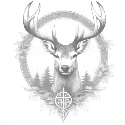 celtic deer head with trees tattoo design idea
