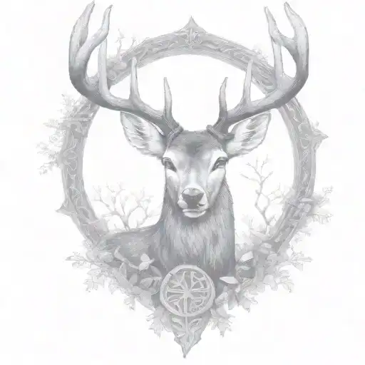 celtic deer head with trees tattoo design idea