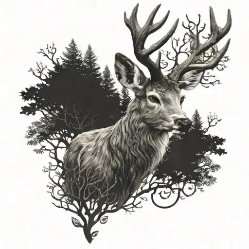 celtic deer head with trees tattoo design idea