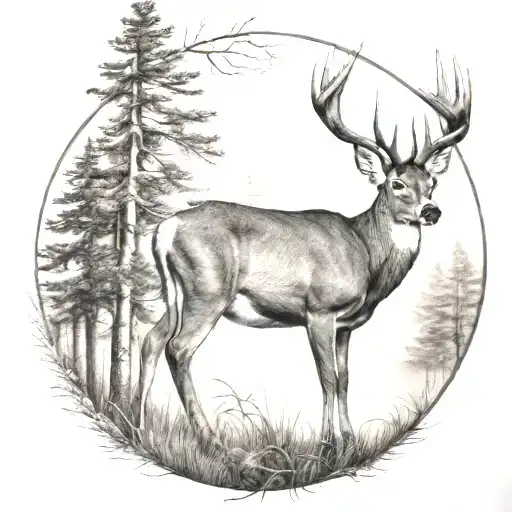 realistic whitetail buck standing in woods  tattoo design idea