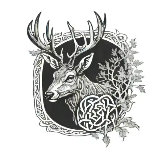 celtic deer head with trees tattoo design idea