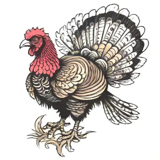realistic strutting turkey in woods tattoo design idea