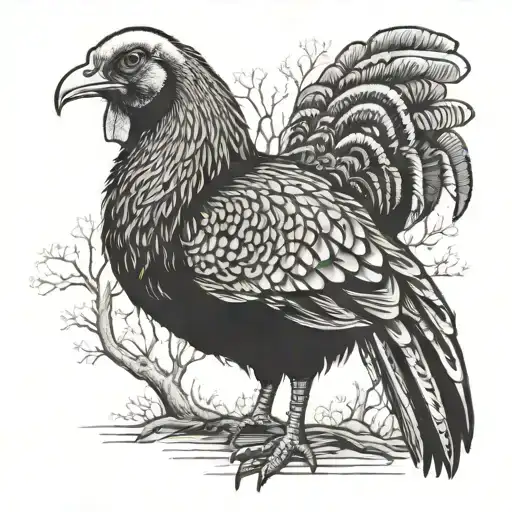 longbeard turkey in woods tattoo design idea
