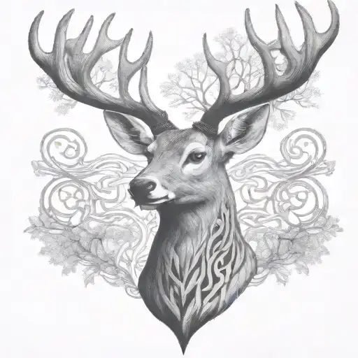 celtic deer head with trees tattoo design idea