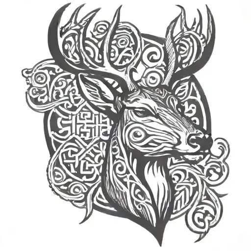 celtic deer head tattoo design idea