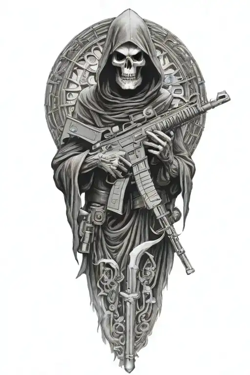 grim reaper with AR15 gun tattoo design idea
