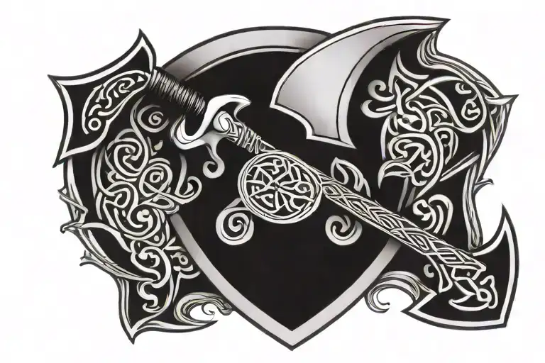 celtic axe and shield tattoo design idea