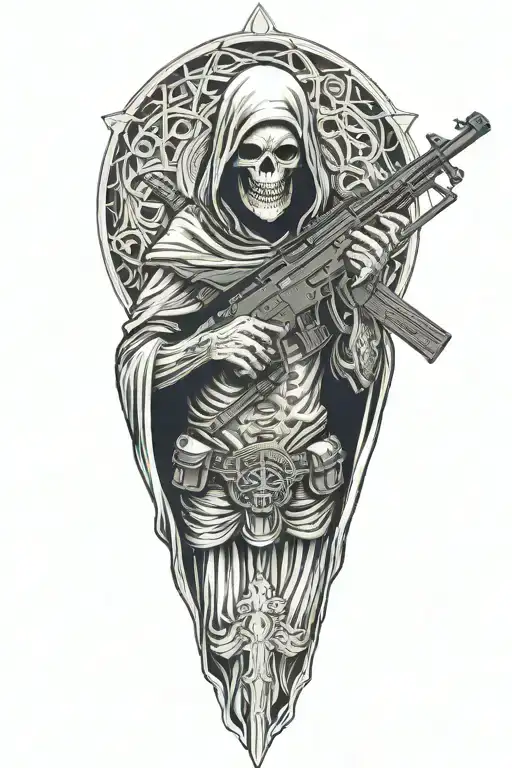 grim reaper with AR15 gun tattoo design idea