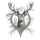 celtic deer head and trees tattoo design idea