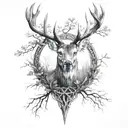 celtic deer head and trees tattoo design idea