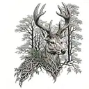 celtic deer head with trees tattoo design idea