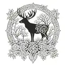 celtic deer head with trees tattoo design idea