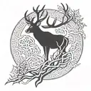 celtic deer head with trees tattoo design idea