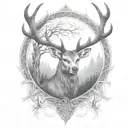 celtic deer head with trees tattoo design idea