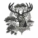 celtic deer head with trees tattoo design idea