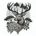 celtic deer head with trees tattoo design idea