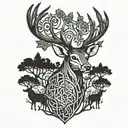 celtic deer head with trees tattoo design idea