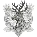 celtic deer head with trees tattoo design idea