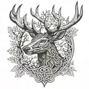 celtic deer head with trees tattoo design idea