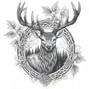 celtic deer head with trees tattoo design idea
