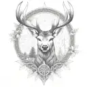 celtic deer head with trees tattoo design idea