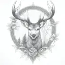 celtic deer head with trees tattoo design idea