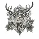 celtic deer head with trees tattoo design idea