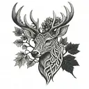 celtic deer head with trees tattoo design idea