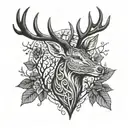 celtic deer head with trees tattoo design idea