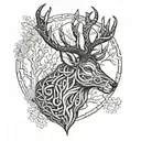 celtic deer head with trees tattoo design idea