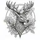 celtic deer head with trees tattoo design idea