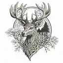 celtic deer head with trees tattoo design idea