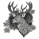 celtic deer head with trees tattoo design idea