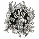 celtic deer head with trees tattoo design idea