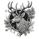 celtic deer head with trees tattoo design idea
