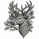 celtic deer head with trees tattoo design idea