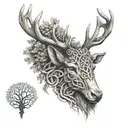 celtic deer head with trees tattoo design idea