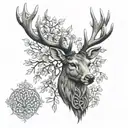 celtic deer head with trees tattoo design idea