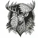 celtic deer head with trees tattoo design idea