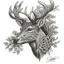 celtic deer head with trees tattoo design idea