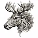celtic deer head with trees tattoo design idea
