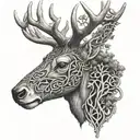 celtic deer head with trees tattoo design idea