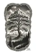 celtic knot with trees mountains  tattoo design idea