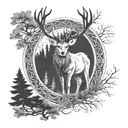 celtic deer head with trees tattoo design idea